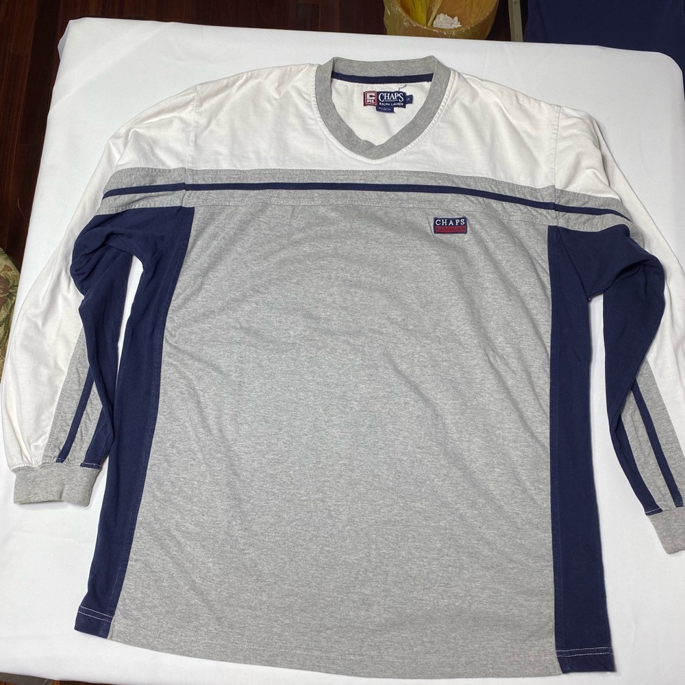 Chaps Men's Long Sleeve Shirt - Gray and Navy. Cotton. Size M.